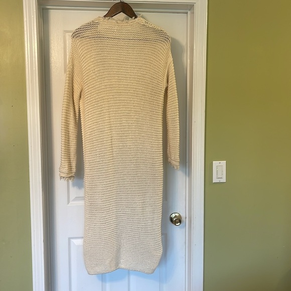 Free People Woodstock Cardi- Ivory Knit Boho Fringe Duster -size M - Picture 5 of 8